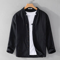 Ramie Long Sleeve Shirt Loose Casual Stand Collar National Style Linen Youth Simplicity
