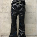Black Liquid-metal-coated Zippered Waxed Jeans With A Slight Flare
