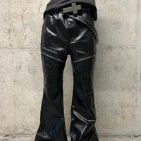 Black Liquid-metal-coated Zippered Waxed Jeans With A Slight Flare