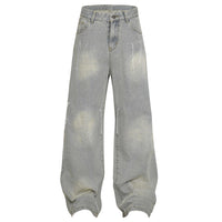 Washed Distressed Embroidery Tassel Jeans Wide-leg Straight Trousers