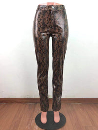 Printed Snake Print Stretch Leather Pants Women'S Wide-Leg Pants