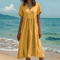 Solid-color Short-sleeve Fashionable Pleated Dress