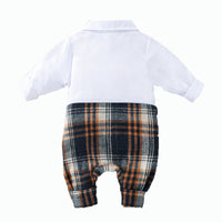 Baby Boy Gentleman Jumpsuit Spring And Autumn Fashion Plaid Fake Vest