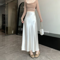 Acetate Satin Skirt Womens Autumn High-Waisted Slimming A-Line Skirt