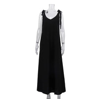 Cotton And Linen Camisole Womens V-Neck Lace-Up Dress