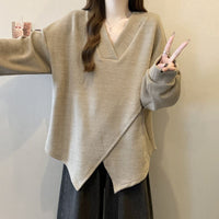 Textured Ribbed Cross-design Long-sleeve Top For Women