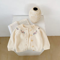 Baby Girls' Cotton Embroidery Long Sleeve Knitted Coat