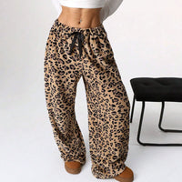 New Casual Leopard Print Lace-up Wide-leg Pants