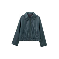 Women's Lapel Long Sleeve Leather Coat