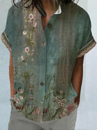 Casual Loose Floral Print Short Sleeve Shirt