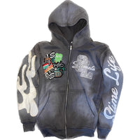 Hooded Cardigan Jacket Embroidered Print Mens Sweatshirt
