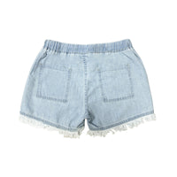 High-waisted Drawstring Fringe Denim Shorts For Women