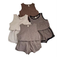 Internet Hot Korean Style Retro Mori Style Striped Vest Shorts