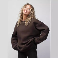 Solid Color Crew Neck Loose-Fit Pullover Sweatshirt Top For Women
