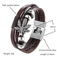 Genuine Leather Bracelet Vintage Ribbon Maple Leaf Ornament