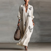 New Womens Relaxed-fit Casual Dress With A Deep V-neck