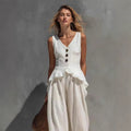 Sweatshirt-style Casual Sleeveless Top And Wide-leg Pants Two-piece Set