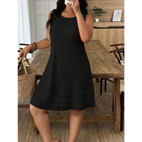 Womens Black Sleeveless Crew-Neck Casual Dress
