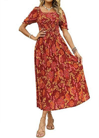 Bohemian Floral Square-Neckline Resort Long Dress