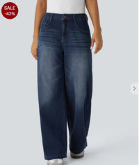 Women's Retro Washed Denim Wide-Leg Jeans With Multiple Textures