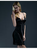Silk nightdress with lace trim