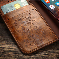 Compatible with Apple, Luxury Retro Leather Cover Flip Case For iPhone/ Samsung Galaxy