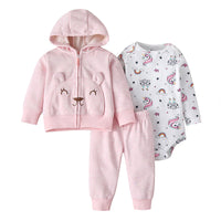 Baby's Long Sleeve Romper Hooded Sweater Pants 3 Piece Set