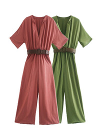 Stand-up collar belt accessory jumpsuit