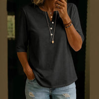 Women's Solid-Colored Cotton Button-Down Half-Sleeve Shirt