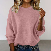 Fashionable Crew-neck Solid-color Sweater