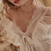 V-neck lace hollow seductive sexy nightdress