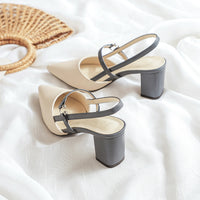 Summer New Pointed-toe Fashionable Open-heel Chunky Heel Shoes