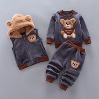 Three-piece cartoon bear with velvet thickening