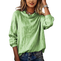 Women's Casual Loose-Fit Fashionable Solid-Color Long Asymmetrical-Neck Pullover Top