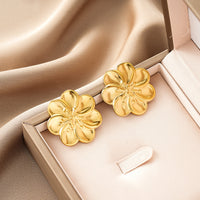 Oval Stainless Steel Earrings, Trendy Geometric Heart Texture, 18K Gold Plated Ear Studs, Titanium Steel