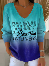 Womens Ribbed V-neck Three-quarter-sleeve Loose-fit T-shirt