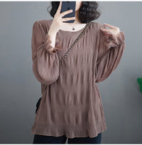 Pleated Bell Sleeve Chiffon Shirt Loose Long Sleeve Top