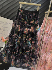 Heavy-duty Spliced Printed Mesh Skirt For Women