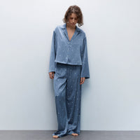 Relaxed-fit Casual Blue Heart-print Pajama Set 2 Pieces