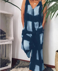 Cotton and hemp printed large size printed Jumpsuit