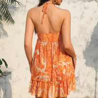 Printed Mesh Halter Dress Women