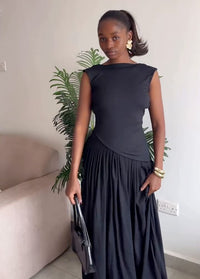 Elegant Off-Shoulder Pleated Summer Chic Slim-Fit Sleeveless Dress