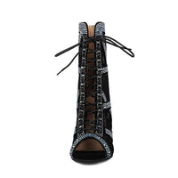 Womens Sparkling Rhinestone Heat-Transfer Mesh High Heels