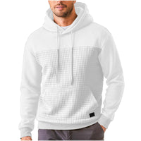 Mens Plus-Size Casual Sporty Fleece-Lined Hooded Patchwork Plaid Sweatshirt Jacket