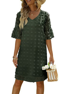 Chiffon Polka-Dot Flowy Short Dress Elegant For Work Commuting