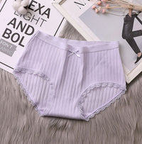Japanese new girl ribbed underwear mid-waist cotton underwear cotton breathable comfortable sweet lace side briefs