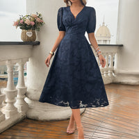 V-neck High-waisted Vintage Elegant Dress