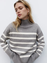 Women's Loose Striped Turtleneck Sweater