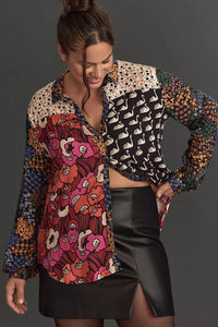 Print Lapel Long Sleeve Shirt Women's