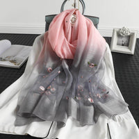 Women's Wool Silk Embroidery Gradient Scarf Sunscreen Shawl